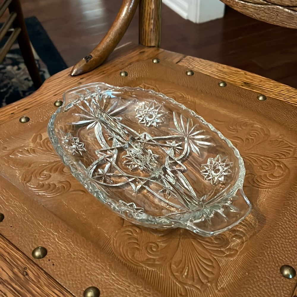 Vintage 1940s pressed glass divided dish
